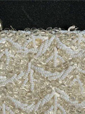 Ivory Beaded Evening Shoulder Hand Bag with Chain Strap Rhinestone Accent thumbnail 7