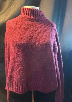 American Eagle Outfitters Mock Neck Sweater Burgundy Maroon Knit‎ Size M thumbnail 1