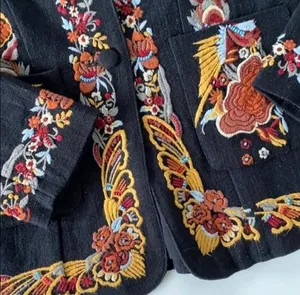 Anthropologie Embroidered Black Blazer Jacket Ellen Maeve thumbnail 5