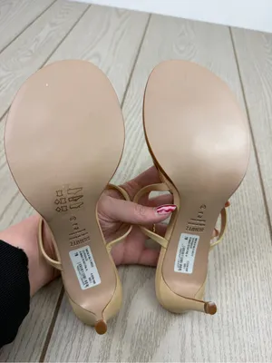 Schutz Women's Amarilis Stiletto Heel Leather Sandals 7B Natural & Gold $178 thumbnail 6