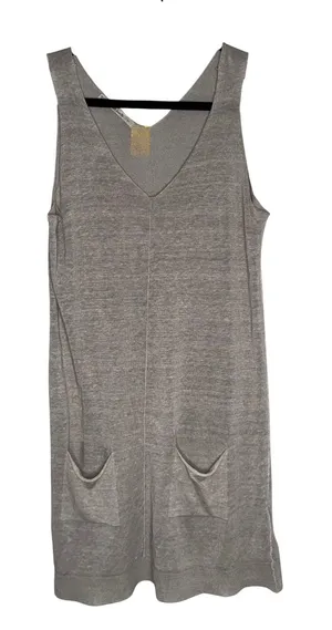 Transit par-such Knit Dress Women 1 Grey Excellent Linen Blend V-Neck Italy Z353 thumbnail 1