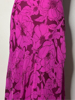 Vintage ICE Magenta Floral Bias Cut Silk Asymmetrical Maxi Dress thumbnail 6