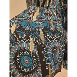 White House Black Market Womens M Blouse Royal Blue Paisley Metallic Boho thumbnail 5