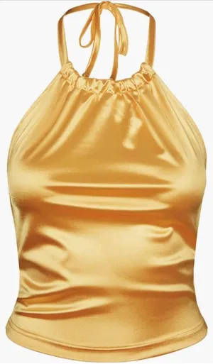 Noisy May Christina Satin Halter Top XS Radiant Yellow thumbnail 1