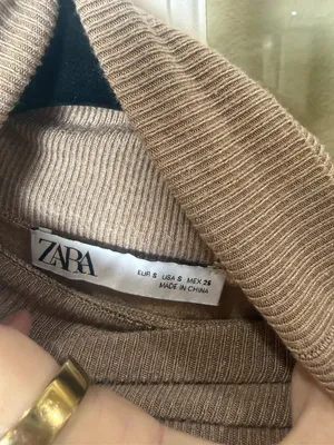 Zara Camel Brown Tan Turtleneck Sweater with Gold Button Detail Size Small thumbnail 5