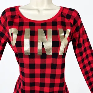 PINK Victoria's Secret Sleep Set Waffle Knit Women M Red Black Buffalo Plaid thumbnail 5