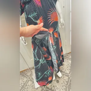 Farm Rio Anthropologie Valentina Black Maxi Orange Tropical Floral Print Sz S thumbnail 13