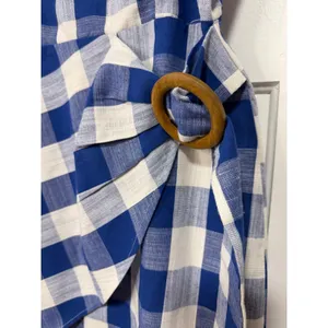 Blue Pepper Blue White Gingham Mini Wrap Dress Wooden Buckle Summer Picnic L thumbnail 7