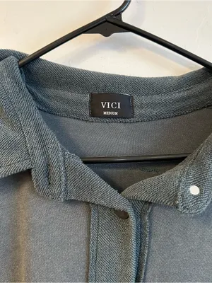 Vici Slate Gray Knit-Trim Button Front Top thumbnail 2