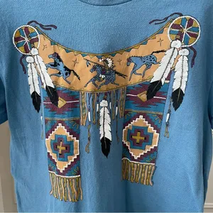 Vintage 80s Single Stitch Diamond Dust Native American Indian Horse Tshirt L thumbnail 3