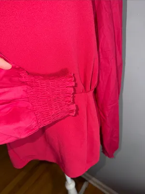 Anthropologie Cherry Red Long-Sleeve Peplum Blouse thumbnail 3