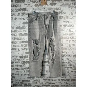 American Eagle | women mom straight jean distressed gray denim thumbnail 8