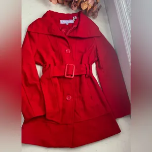 Lamasini Women's Vibrant Red Trench Coat thumbnail 2