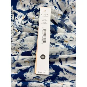 AQUA Blue White Floral Metallic Ruffle Maxi Dress Size Extra Small NWT thumbnail 7