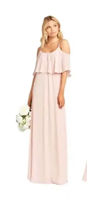 Show Me Your Mumu Caitlin Ruffle Maxi Dress/ Bridesmaid Blush Size L thumbnail 1