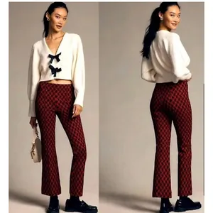 Maeve Anthropologie The Margot red Black Geometric Kick Flare Pants XXS thumbnail 2