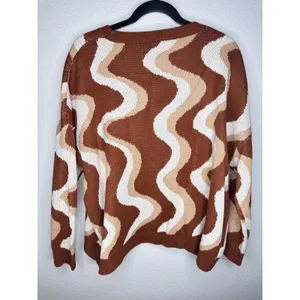 Arula Sweater Womens X Brown Retro Wave Print Crewneck Knit Pullover Plus Top thumbnail 4