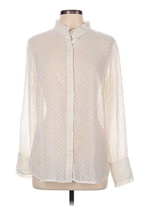 Banana Republic Women's Sz Medium Long Sleeve Drapey Blouse Snow Day White Sheer thumbnail 1