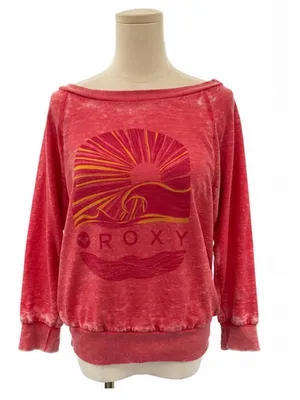 Roxy Size Large Red Burnout Graphic Sweatshirt Wide Neck Surf Beach Pullover thumbnail 1