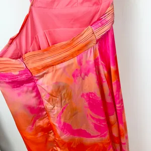 Lulus Dedra Pink and Orange Abstract Pleated Maxi Dress Formal Satin Large NWT thumbnail 12