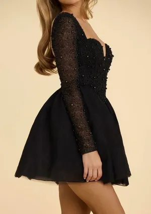 Oh Polly Black Mini Dress Long Sleeve thumbnail 1