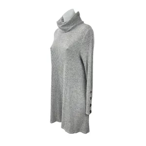 Neely Women's Gray Ribbed Knit Cowl Neck Long Sleeve Mini Tunic Sweater Dress M thumbnail 4