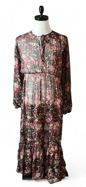 O.P.T. Floral Print Sheer Long‎ Sleeve Maxi Dress Women's Size M Layering Piece thumbnail 1