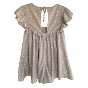 Storia Ruffle Sleeve Romper Large Tan Floral Babydoll Tie Back Boho Cottage thumbnail 3