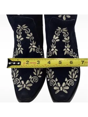 Women's Agave Sky Western Heeled Boots Navy White Embroidered Size 7 Boho Glam thumbnail 9