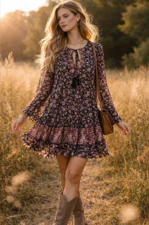 ASTR The Label Floral Ruffle Tiered Dress Boho Fairy XS thumbnail 1