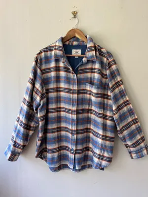 AE Sz L Oversized Striped Button-Up Flannel Shirt Chest Pocket thumbnail 2