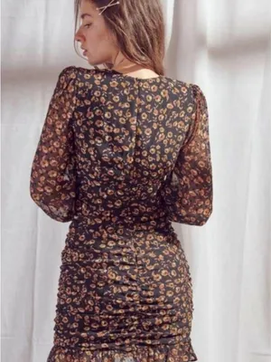 Storia Black Floral Long-Sleeve Ruffle Dress large thumbnail 2