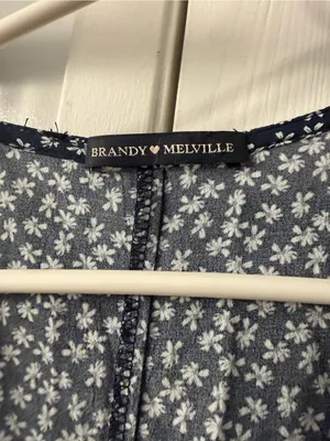 Brandy Melville Navy Blue Floral Wrap Midi Dress thumbnail 2