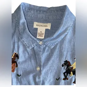 Bechamel Embroidered Cowboy Denim Buttondown Top Size XL thumbnail 2