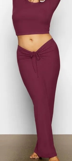Skims RARE soft lounge ruched long skirt Color wine thumbnail 1
