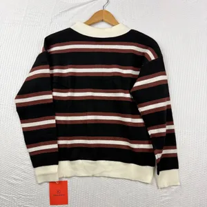 Tankaneo Women Black Brown Striped Long Sleeve Polo Knit Sweater M7D849 Size S thumbnail 3