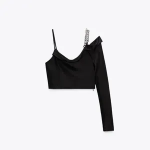 NWT Zara Woman Satin Effect Asymmetric Chain Top Black Top Size M Blogger Fave thumbnail 7
