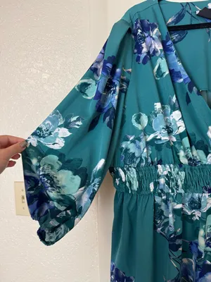 Maison Tara Teal Floral V-Neck Maxi Dress Size 20W thumbnail 4
