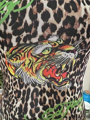 Ed Hardy mini dress with leopard print covered in green logo lettering thumbnail 4