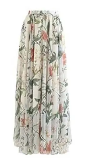 Chicwish Floral Maxi Skirt - Cream with Green & Pink Botanical Print thumbnail 1