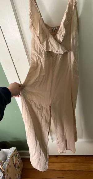 Tan Linen Jumpsuit Size L thumbnail 1