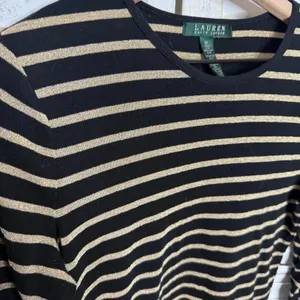 LAUREN RALPH LAUREN Black Gold Stripe Top Monogramed Arm Pocket Medium thumbnail 11