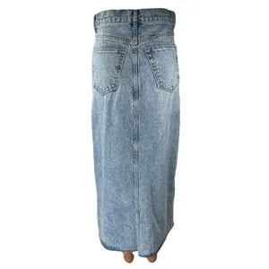 MNG Mango Blue High Waisted Slit Maxi Straight Pencil Denim Jeans Skirt Size XS thumbnail 3