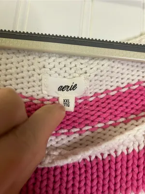 Aerie Striped Pink and White Knit Sweater Size XXL thumbnail 2