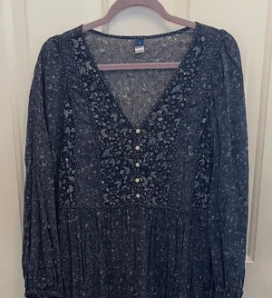 Old Navy‎ Blue Floral Paisley Tiered Midi Dress Womens M Boho Peasant Prairie thumbnail 1