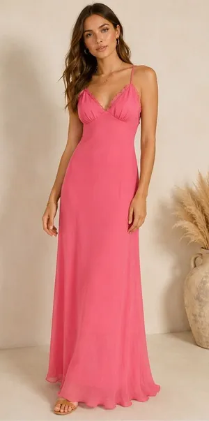 Ownley Pink Ruffle Tie Back Maxi Dress Size S thumbnail 1