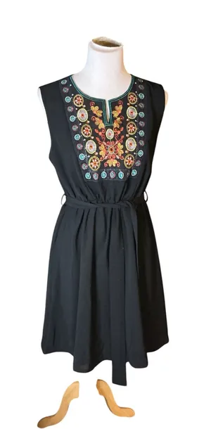 Emery Rose Embroidered Boho Mini Dress Black Size L thumbnail 1