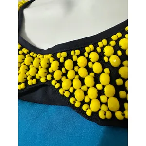 M60 Miss Sixty Striped Sheath Dress Yellow‎ Beaded Peter Pan Collar Size 4 thumbnail 3