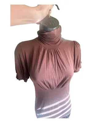 Vintage one clothing Chocolate Brown Turtleneck Short Sleeve Top thumbnail 3