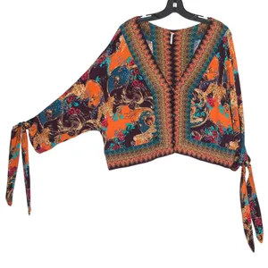 Free People Catch Me If You Can Top Boho Hippie Festival Western Button Up Tie S thumbnail 2